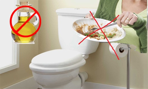 Kh&ocirc;ng được bỏ đồ ăn thừa v&agrave;o bồn cầu