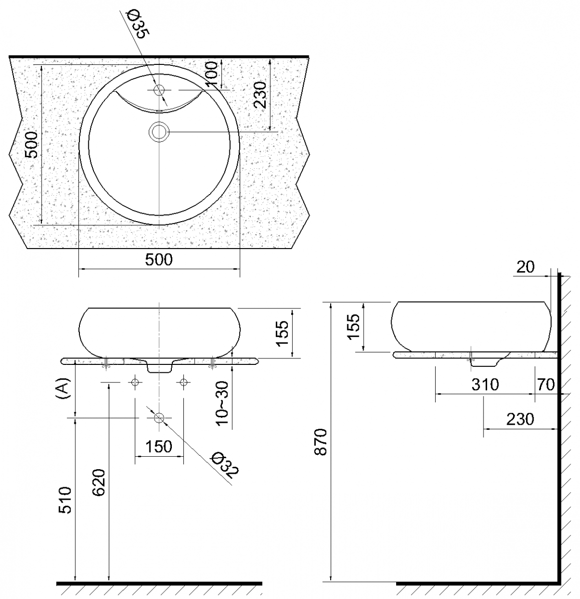 K&iacute;ch thước Lavabo đặt b&agrave;n