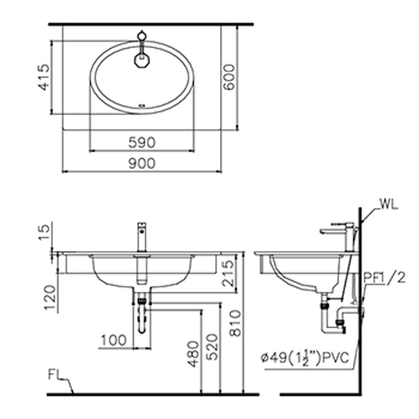 K&iacute;ch thước của Lavabo &acirc;m b&agrave;n